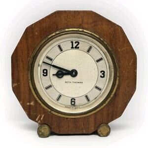 Seth Thomas 8-Day Wood Desk Clock Octagonal Case Mid 20th Century 4.5 Inch